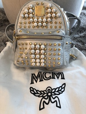 mcm stark pearl stud leather backpack