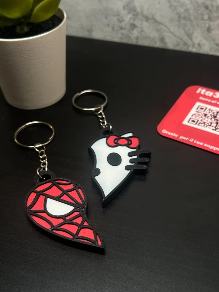 Portachiavi Ciondolo Spiderman - Hello kitty Best Friends Girlfriend Boyfriend - Immagine 3 di 3