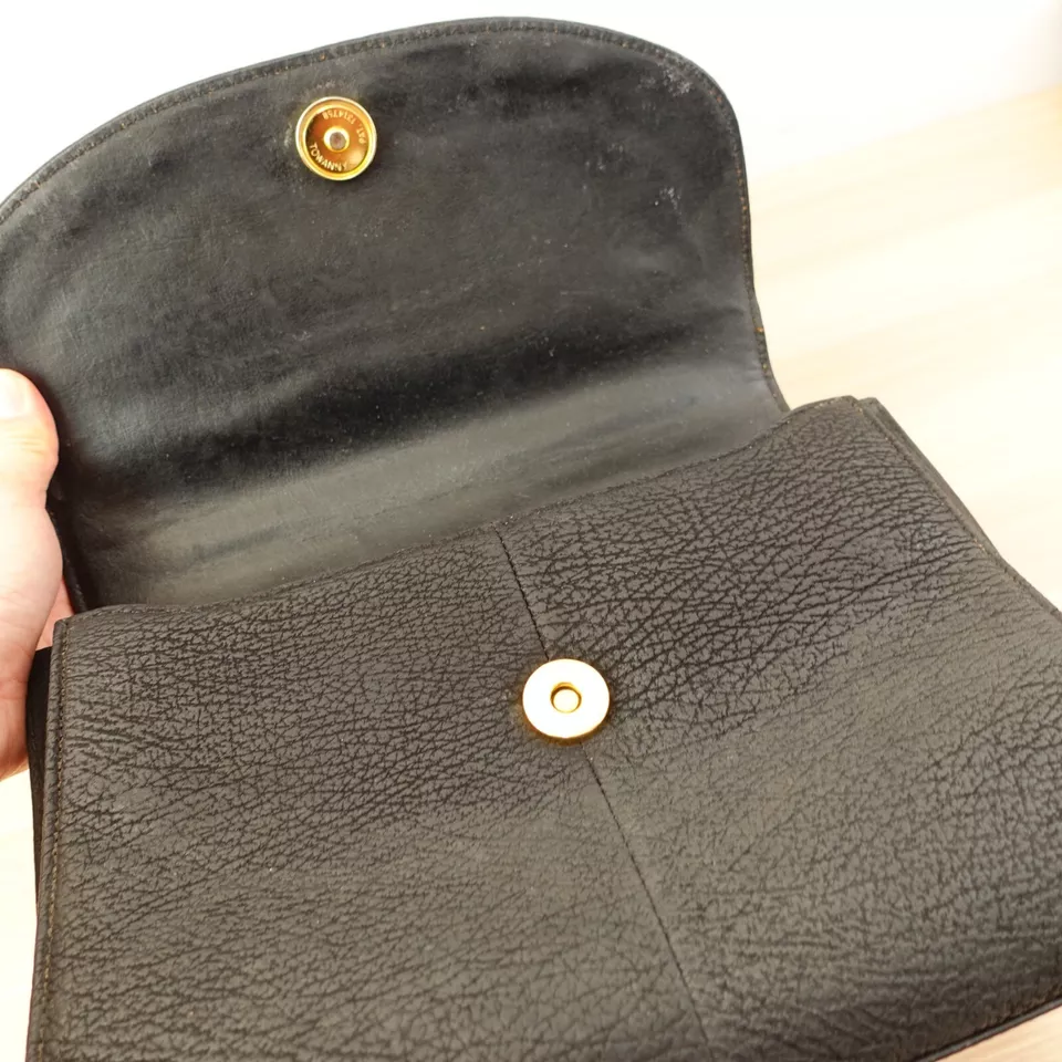 Vintage Shark Skin Flap Handbag Medium Black 50s Structured Solid Leather Japan - Image 3 of 4