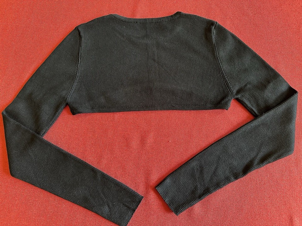 Zara Black Ribbed High Crop Arm Warmer Knit Sweater, S eBay