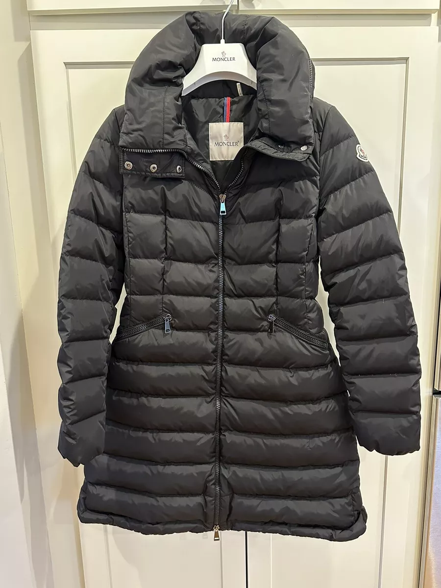 Moncler Women's Flammette Down Coat Stowable Hood Preowned Size 0 Black