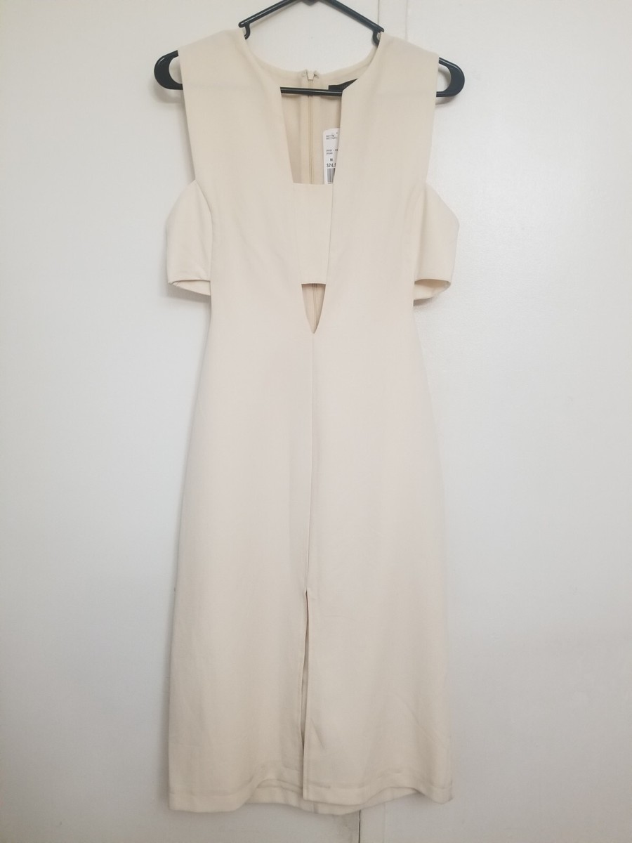 Forever 21 Cream Dress M Zipper-Sleeveless-Knee Length