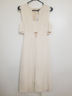 Forever 21 Cream Dress M Zipper-Sleeveless-Knee Length