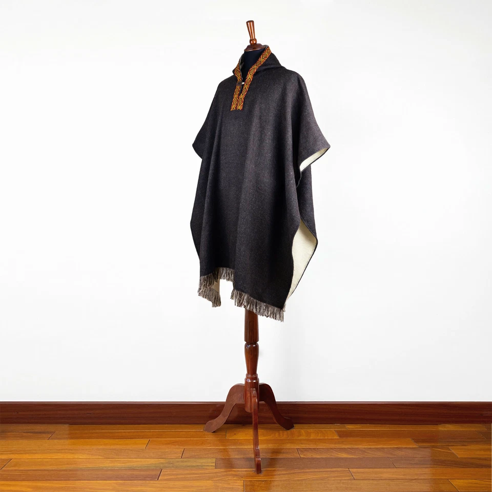 Alpaca wool Hooded Poncho Unisex all seasons boho hippie XXL DARK COFFEE BROWN - Image 4 of 4