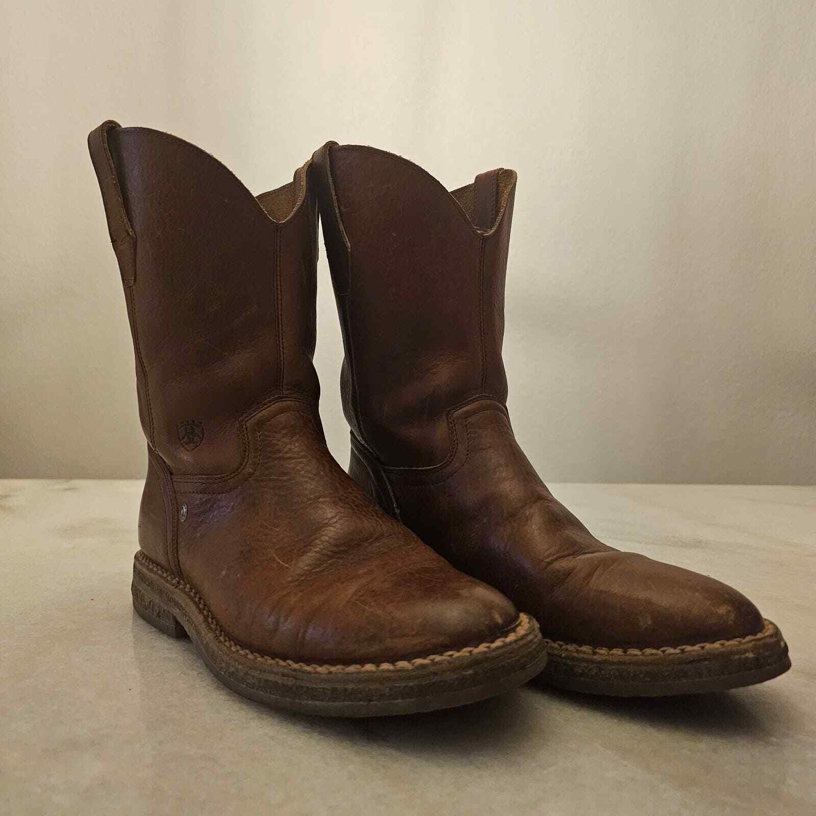 Ariat Pecos 18131 Men's Brown Leather Round Toe Pull-On Western Boots Size 6.5 B