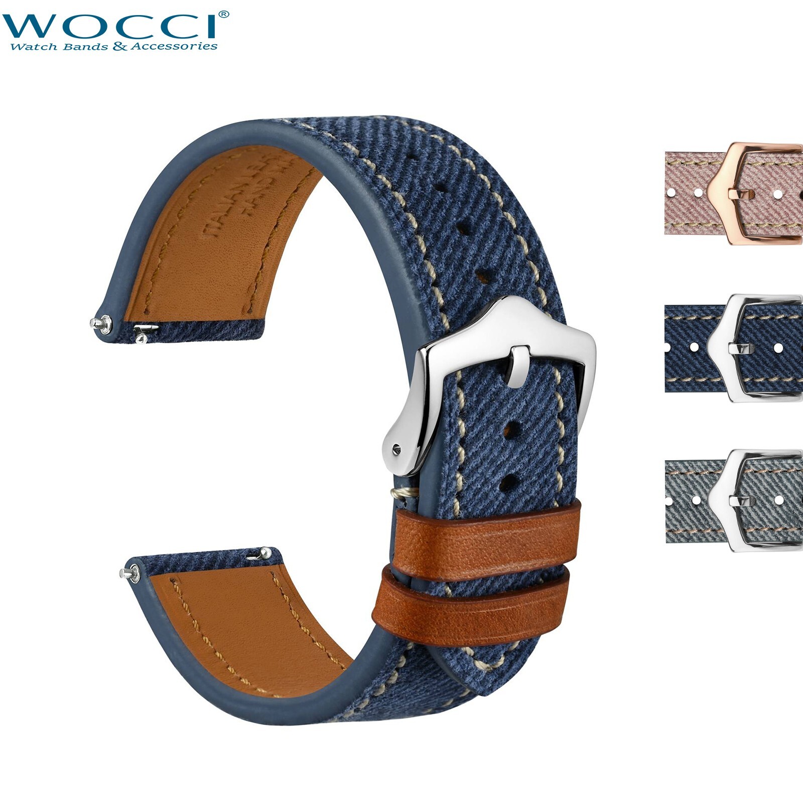 WOCCI Denim Pattern Watch Band, Italian Leather, Strap Width 18mm 20mm 22mm
