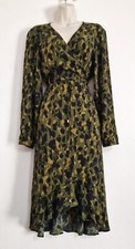 Vero Moda Size L Green/Black Animal Print Floaty Wrap Dress Frilled Hem
