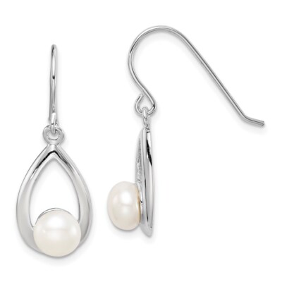 24mm 925 Silver White 6-7mm Freshwater Cultured Pearl Teardrop Dangle Earrings
