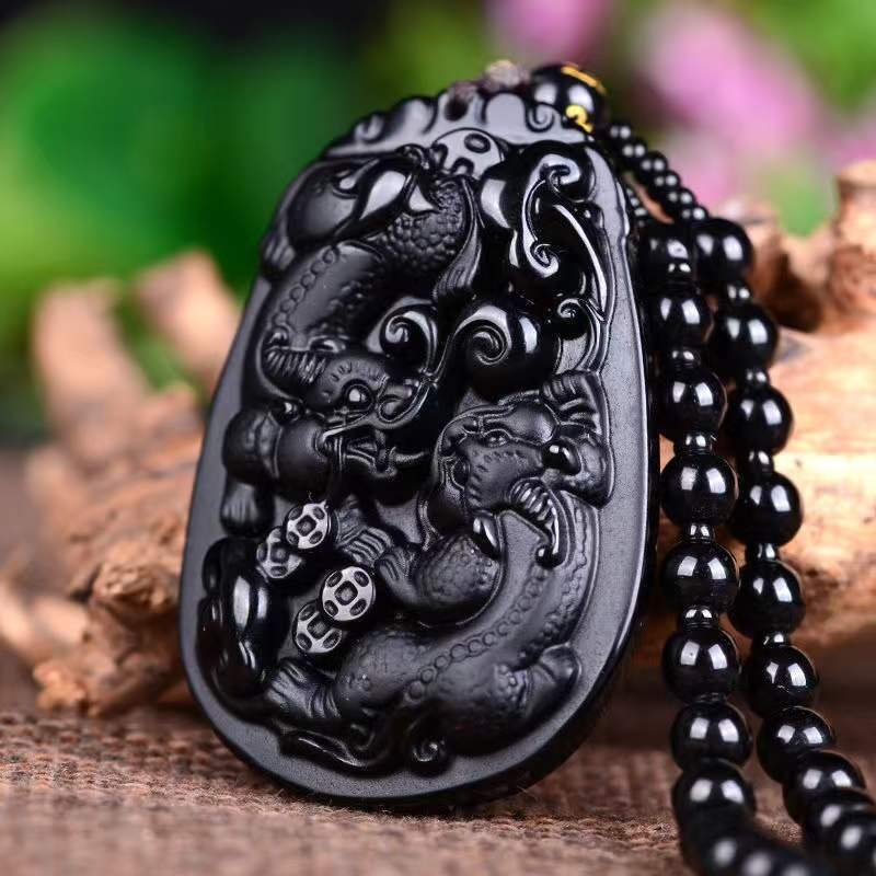 Obsidian Pixiu Pendant Gifts for Women Necklace Gemstone Black