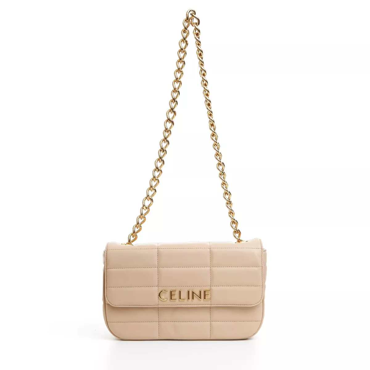 CELINE 3600$ Quilted Leather Chain Shoulder Bag - Matelasse Monochrome Logo