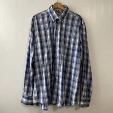 Luchiano Visconti Blue Mens XL Check Plaid Button Up Shirt Long Sleeve 100% Cott