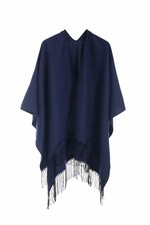 Ladies Plain Poncho With Tassel One Size Super Soft Warm Shawl Wrap Cape