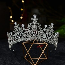 7.5cm Tall CZ Crystal Flower Leaf Wedding Queen Princess Tiara Crown For Women