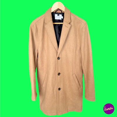 TOPMAN Smart klassischer Herrenmantel, mittellang, Wollmischung, natur, UK Large