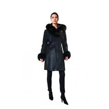 DODICI Women's Sheepskin Shearling Coat with Fur Trim