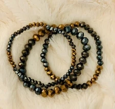 Charcoal & Copper Beaded Bracelets Boho Fashion Jewelry - New