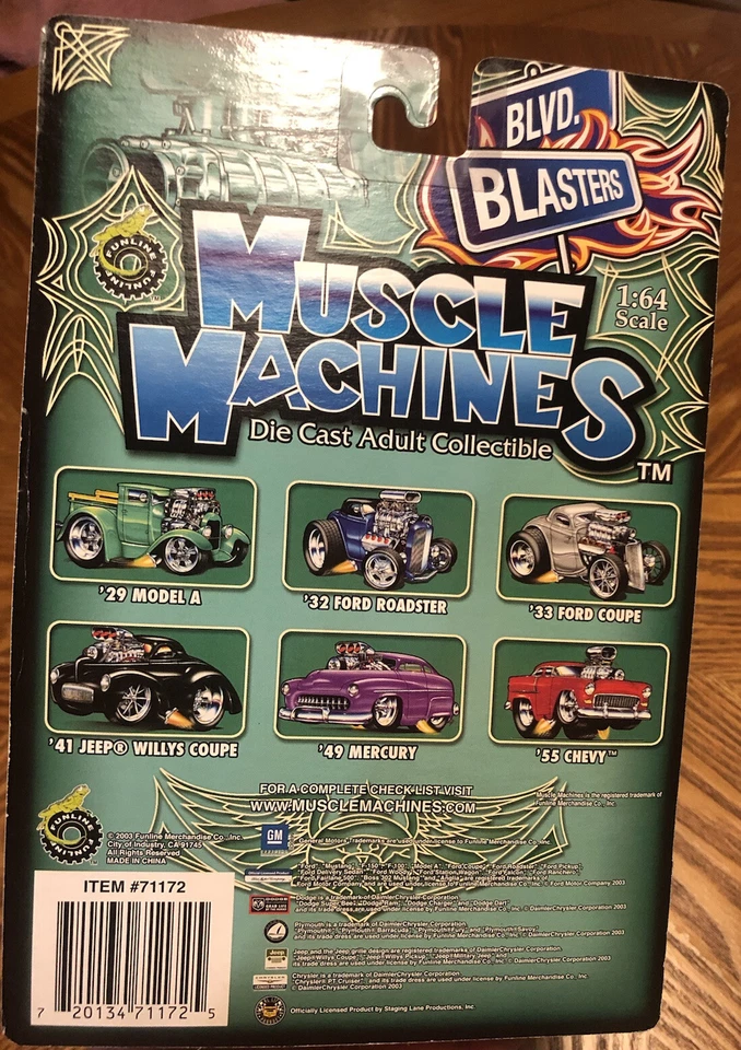 FUNLINE MUSCLE MACHINES ADULT BLVD BLASTERS '41 JEEP WILLYS COUPE NIP 1:64 - Image 4 of 4