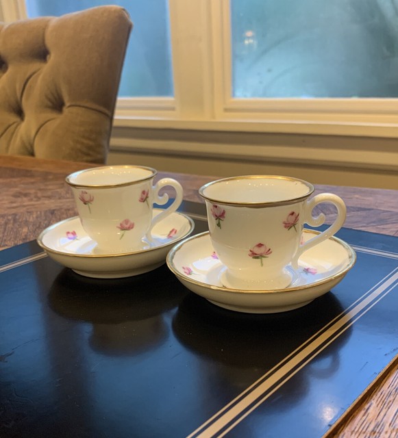 Limoges Demitasse Espresso Coffee Cup And Saucers Pink Roses Hand painted eBay