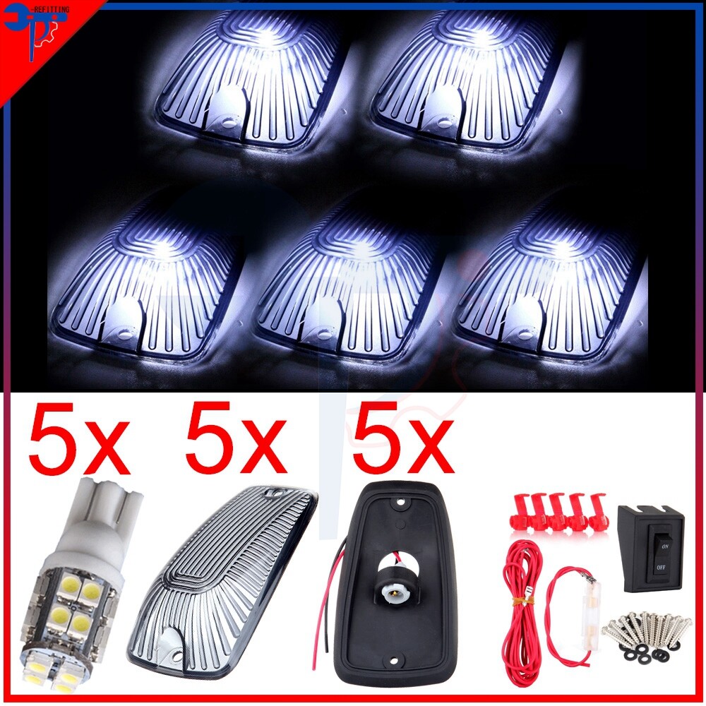 Ford F-250/350 5x Smoke Cab Marker Lights with Wiring Kit & White LED Bulbs