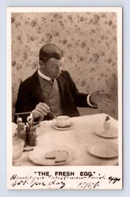 Bird Hatching from Hard-Boiled Egg RPPC Antique Bamforth Breakfast Photo 1900s