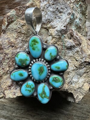 Navajo Sterling Silver Blue Green Sonoran Gold Turquoise Cluster Pendant PY