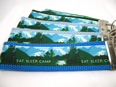 Eat, Sleep, Camp Ribbon on Strong Webbing Key Fob Keychain Wristlet (Camping)