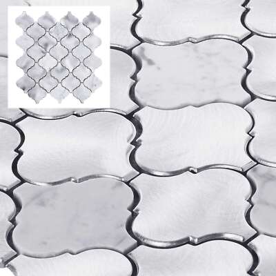 White Calacatta Marble Arabesque Aluminum Metal Mosaic Tile Kitchen Backsplash