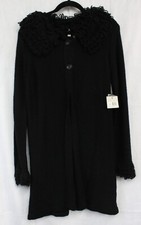 Madison Women's Long Cardigan Duster Sweater Size Xl Black Buttons Collared Nwt