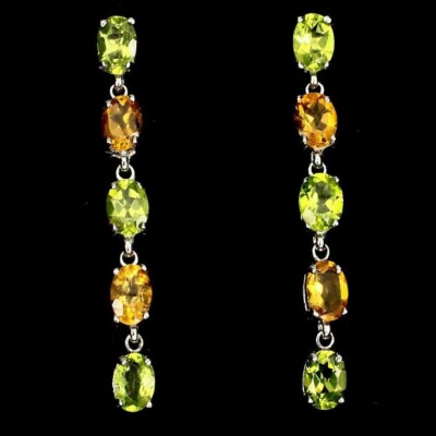 Silber Ohrringe Citrin Peridot echt natürlich abgebaut Edelsteine massiv Sterling Tropfen