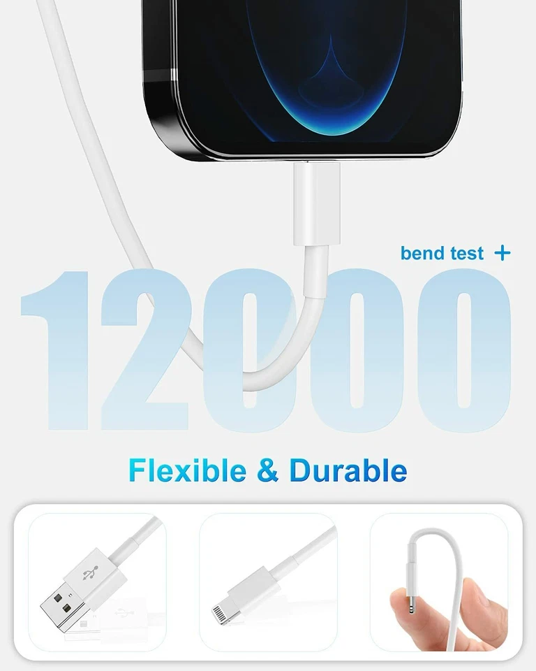 USB Cable 2 X Apple-certified Fast  USB A Nylon Cable 6ft BNIB mfi - Image 4 of 4