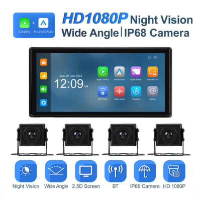 128GB Dash Cam 4K 4CH Aufnahme im Auto DVR Kamera vorne hinten 10.36  Quad Split