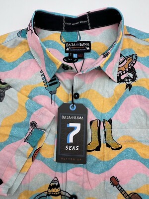 Baja Llama Shirt Ay Caramba 7 Seas Fiesta Short Sleeve Button Up Mens Large NWT