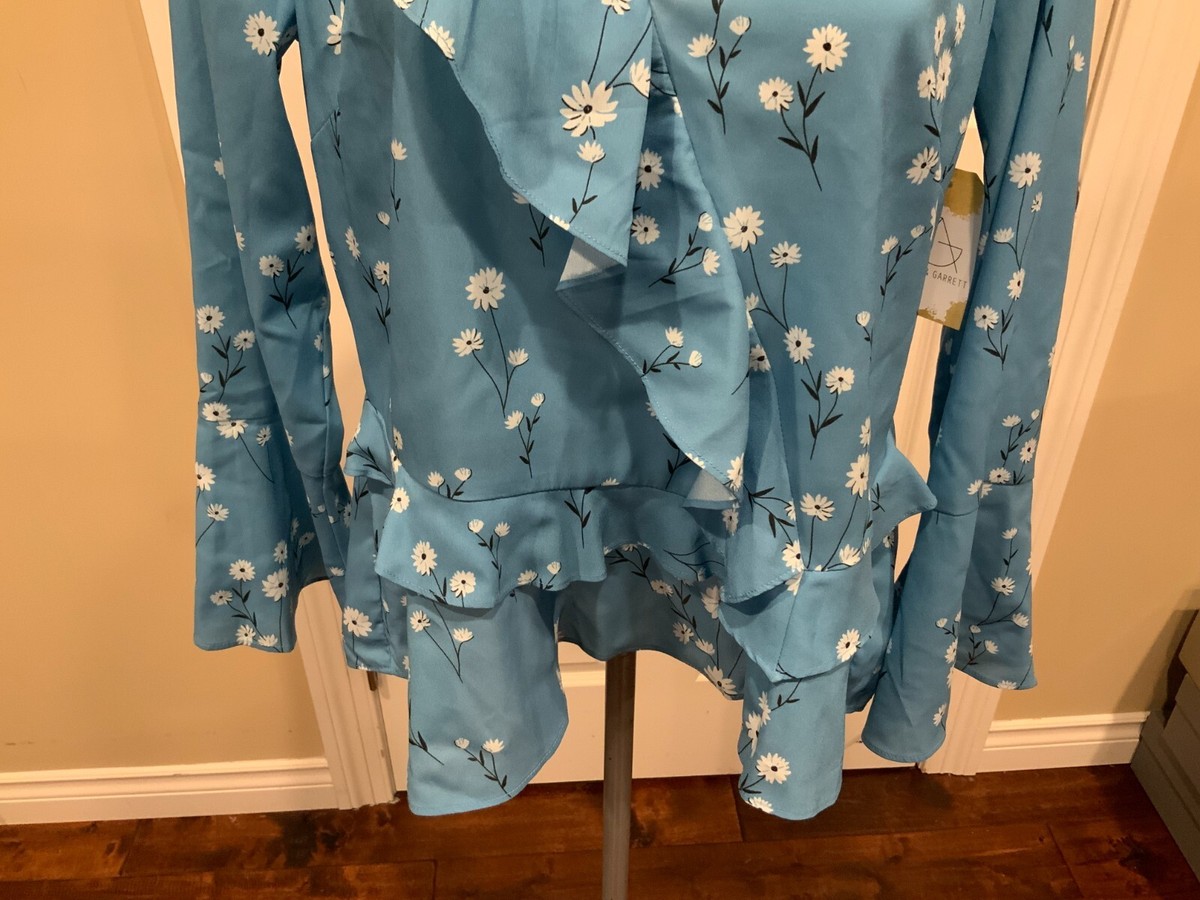 Parker Blue Floral Print V-Neck Top, Size Medium NWT! $298