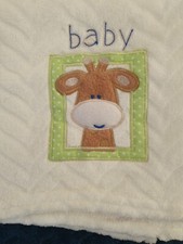 Special Delivery Baby Giraffe Cream Green Fleece Blanket Pram TJM VGC