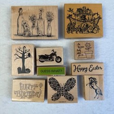 Mixed Lot of 10 Rubber Stamps Motorcycle Noah's Ark Guess What Halloween Horse