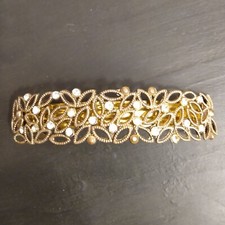 Vintage Filigree Hair Barrette Goldtone Rhinestone
