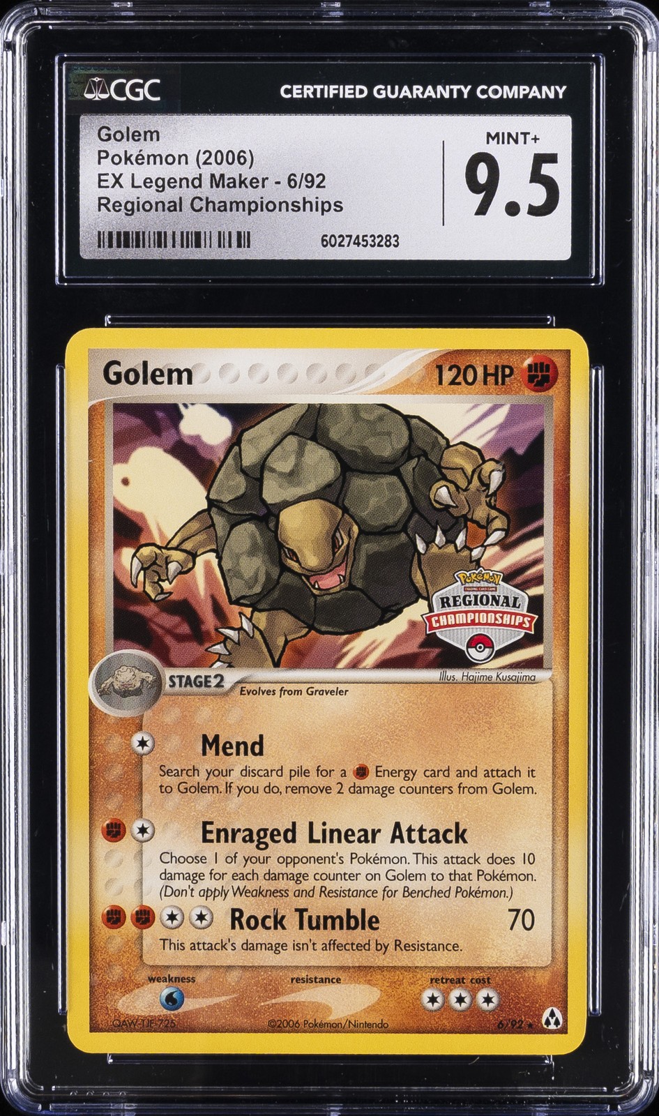 2006 GOLEM EX LEGEND MAKER, REGIONAL CHAMPIONSHIPS #6/92 POKEMON CGC 9.5