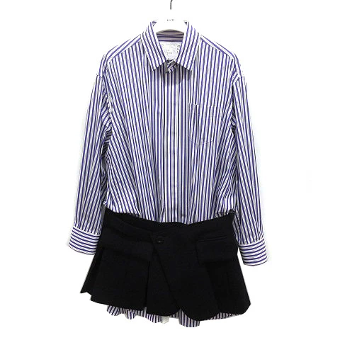 【Abiti】Sacai Camicia e Gonna Mini Abito Pezzo Unico Rigato Manica Lunga 2023AW 1