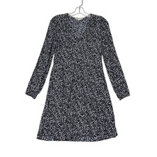 Boden V-Neck Tea Dress Long Sleeve Navy Floral Womens 4 R