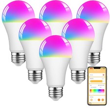 6 Pack, LED RGBW Smart Light Bulbs A21 15W 1900LM Dimmable Group APP Control E26