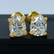 2.00 Ct Certified Pear Cut Diamond Solitaire Studs, Screw Back. No Tarrif.