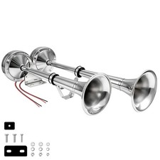 24V Marine Boat Horns,Stainless Steel Dual Trumpet,Electric Horn with Mounting B