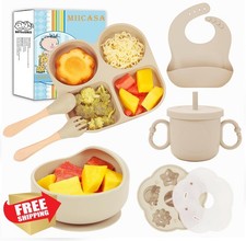 MIICASA Silicone Baby Feeding Set Suction Plate Bib Cup Cake Mold