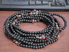 5 STRANDS BLACK ROUND WOOD BEAD NECKLACE 10 MM