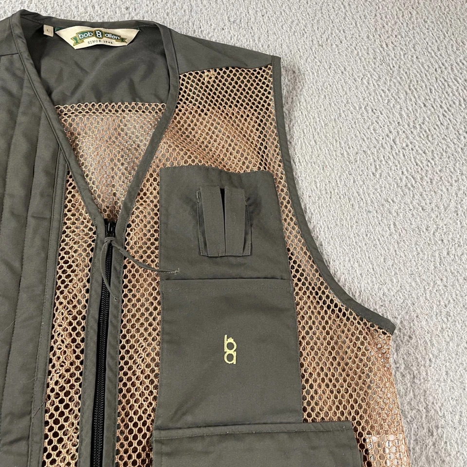 Bob & Allen Shooting / Hunting Vest Men's Size Large Khaki Tan Green Mesh Zip - Image 3 of 4