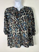 Rebecca Malone Womens Plus Size 1X Sheer Striped Animal Print Top 3/4 Sleeve