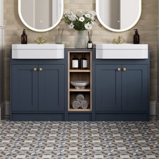 1540mm Traditional Double Vanity Basin Unit & Shelving Bathroom Furniture Blue