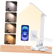 Desk Lamp with 6 Outlets 4 USB Ports 2 USB-C ,Eye Protection Table Lamp White