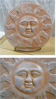 10'' Glazed Terra Cotta Sun Face Sculpture Indoor Outdoor Wall Hanging Plaque L5