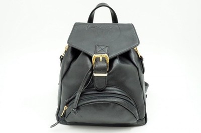GIANNI VERSACE Vintage Medusa Mini Backpack Bag Drawstring Leather Black 4459h